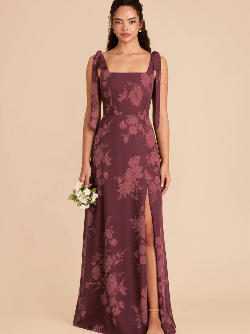 Birdy Grey Alex Convertible Dress Chiffon Sangria Whimsical Blooms Size M